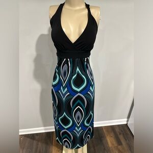 Vintage Maxi Dress Size Small Women Black Blue Halter Y2k 90’s